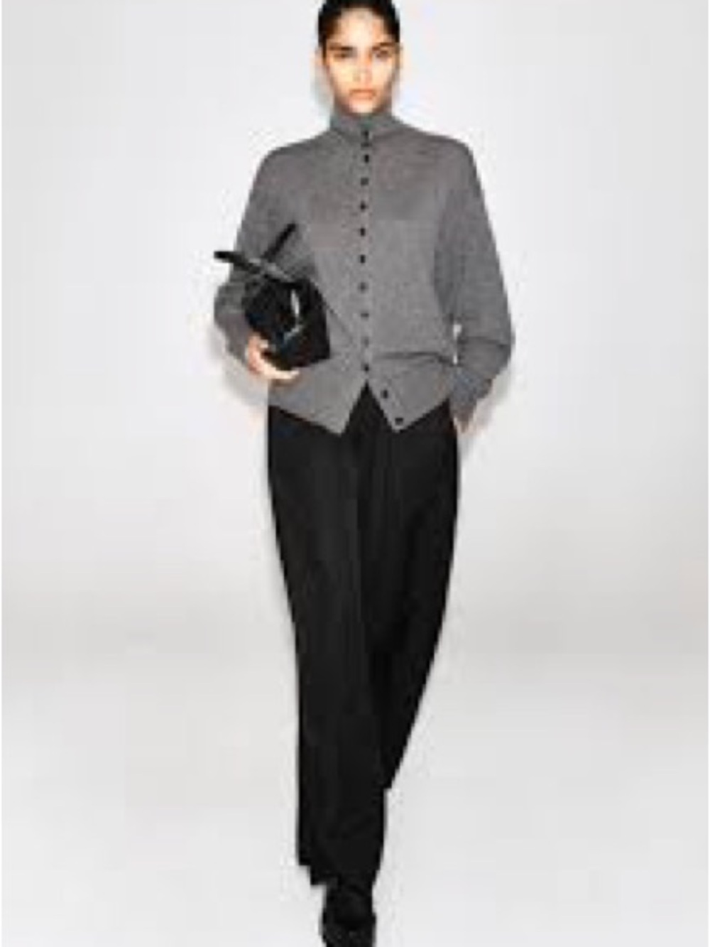 COS ELASTICATED STRAIGHT-LEG Cropped PANTS High-Waist Black Trousers Womens 10